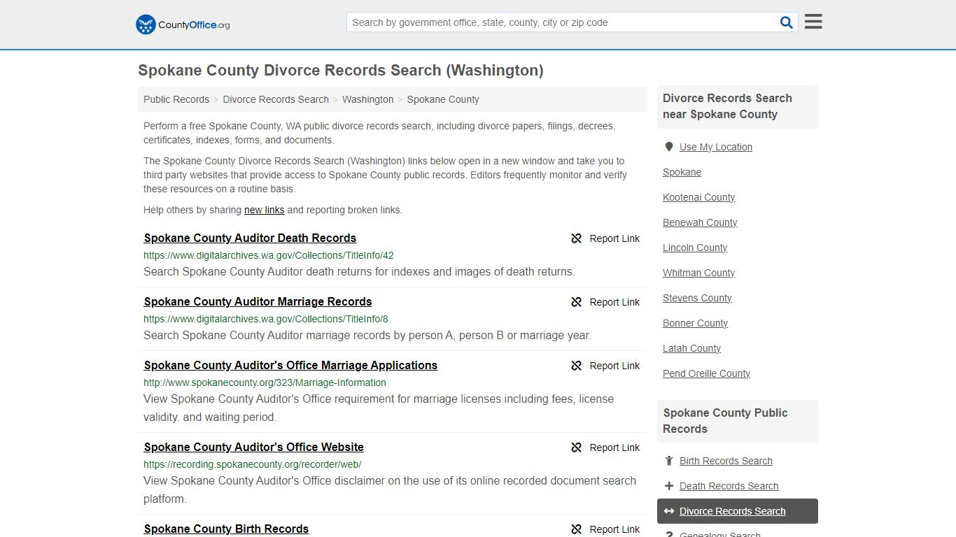 Spokane County Divorce Records Search (Washington) - County Office