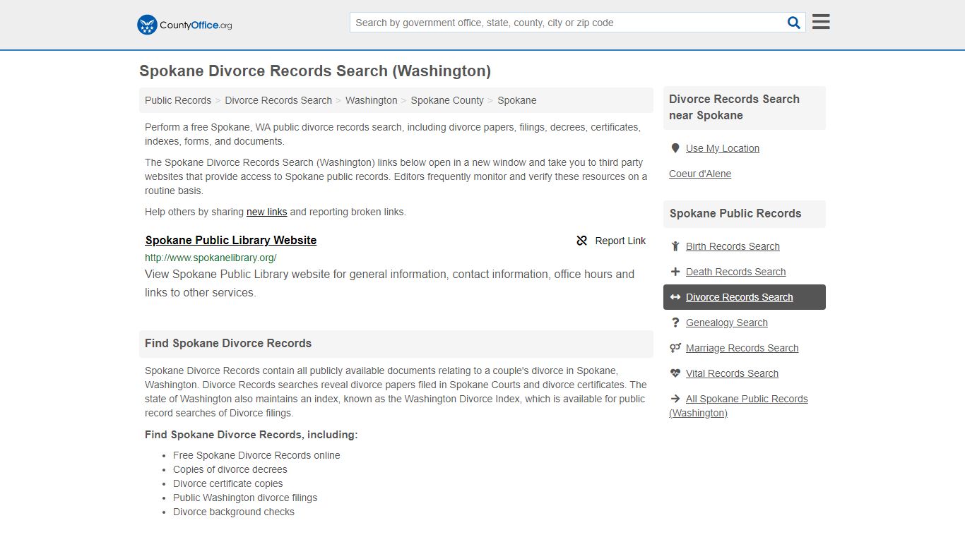 Spokane Divorce Records Search (Washington) - County Office