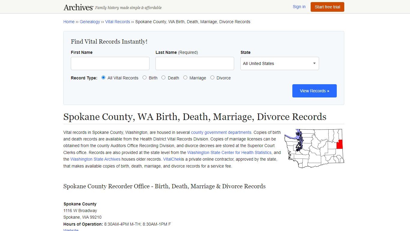 Spokane County, WA Birth, Death, Marriage, Divorce Records - Archives.com